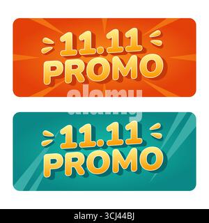 Bannières promotionnelles lumineuses 11,11 avec une typographie audacieuse parfaite pour les ventes en ligne Illustration de Vecteur