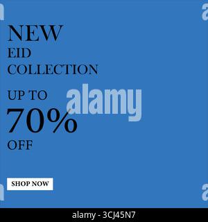 Nouvelle collection Eid jusqu'à 70% de rabais. Grande affiche de vente festive et bannière avec fond coloré. Remise spéciale Eid pour les clients. Illustration de Vecteur