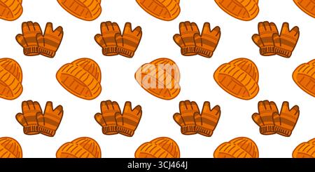 Motif de vêtements d'hiver sans couture de dessin animé. Gants et chapeaux tricotés de dessin animé disposés dans un motif plat sans couture. Illustration colorée lumineuse sur bac blanc Illustration de Vecteur