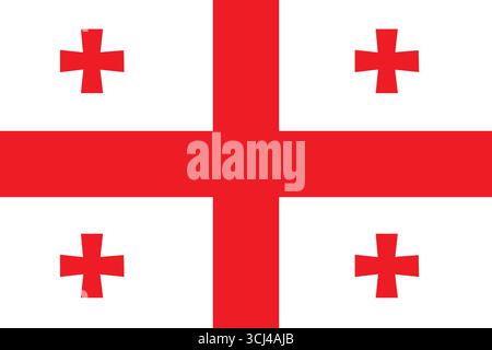 Vecteur plat du drapeau national de Géorgie avec des croix rouges sur fond blanc. Parfait pour une utilisation éducative, culturelle et design. Illustration de Vecteur