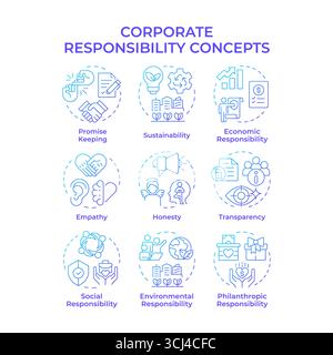 Icônes de concept de dégradé bleu de responsabilité d'entreprise Illustration de Vecteur