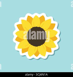 Icône autocollant coloré tournesol dans un style plat. Illustration vectorielle de flore sur fond isolé. Concept d'affaires de signe de tournesol. Illustration de Vecteur