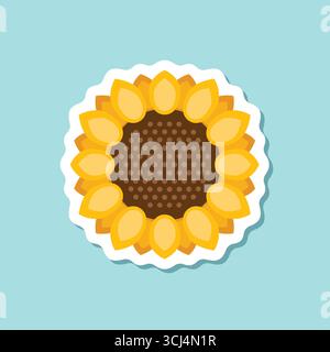 Icône autocollant coloré tournesol dans un style plat. Illustration vectorielle de flore sur fond isolé. Concept d'affaires de signe de tournesol. Illustration de Vecteur