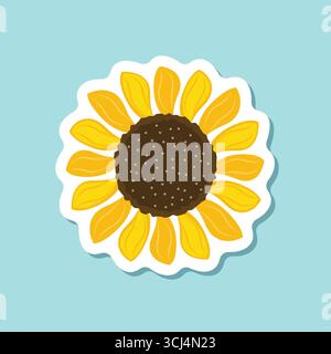 Icône autocollant coloré tournesol dans un style plat. Illustration vectorielle de flore sur fond isolé. Concept d'affaires de signe de tournesol. Illustration de Vecteur