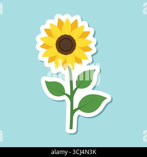 Icône autocollant coloré tournesol dans un style plat. Illustration vectorielle de flore sur fond isolé. Concept d'affaires de signe de tournesol. Illustration de Vecteur