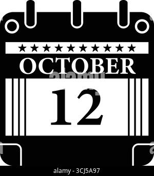 Icône du calendrier du 12 octobre – graphique de date en noir et blanc pour les événements Illustration de Vecteur