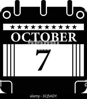 Icône calendrier du 7 octobre – graphique de date noir et blanc pour les événements Illustration de Vecteur