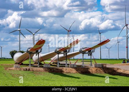 Chantier de construction pour l'agrandissement du parc éolien de Lövenich, dans la zone minière rhénane de lignite, à l'est d'Erkelenz, 4 éoliennes Vestas V162 avec Banque D'Images