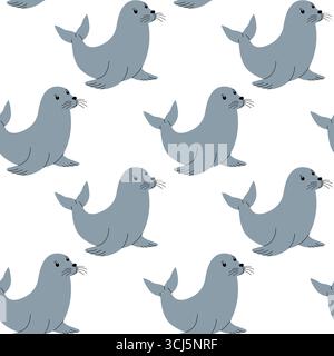 Illustrations adorables de sceaux disposés dans un motif sans couture sur un fond clair. Cette conception capture le charme de la vie marine, idéal pour divers Illustration de Vecteur