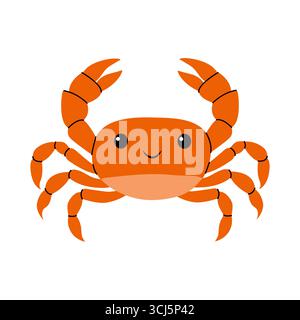 Un crabe joyeux de style dessin animé avec une coloration orange vif, un sourire amical et de grands yeux ronds est illustré sur un fond blanc Uni. Illustration de Vecteur