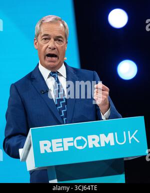 5 septembre 2025. La conférence réformiste britannique Nigel Farage présente son discours à la direction en raison de la démission de la vice-primeminister Angela Rayner. Birmingham UK photo : garyrobertsphotography crédit : GaryRobertsphotography/Alamy Live News Banque D'Images