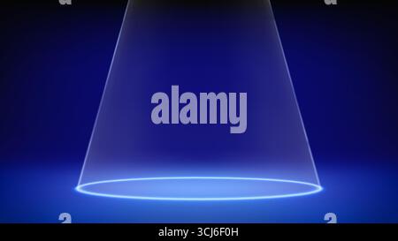 Studio de scène vide bleu futuriste. Le projecteur laser illumine le cercle sur le sol. Fond bleu pour l'affichage des produits, publicité, présentation Illustration de Vecteur