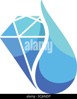 Un bijou à facettes se superpose à une goutte d'eau stylisée dans des gradients frais pour impliquer pureté et clarté. Illustration de Vecteur