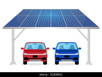 Panneau solaire. Panneau solaire sur le toit de stationnement de voiture. Sources d'énergie renouvelables alternatives. Énergie propre et verte. Illustration de Vecteur