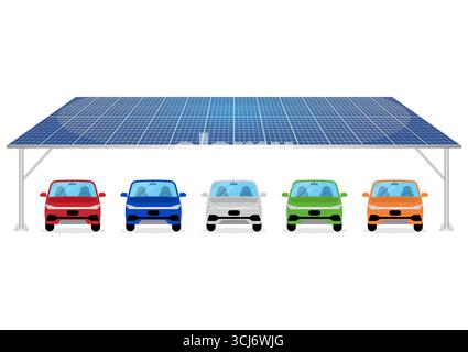 Panneau solaire. Panneau solaire sur le toit de stationnement de voiture. Sources d'énergie renouvelables alternatives. Énergie propre et verte. Illustration de Vecteur