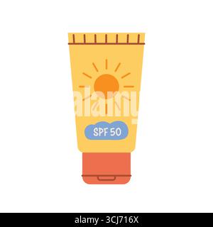 Tube de crème SPF ; emballage cosmétique d'écran solaire, produit de soin de la peau pour l'été, conception de lotion de protection UV - illustration vectorielle Illustration de Vecteur