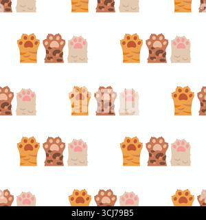 Illustration de dessin animé mignon à motif sans couture avec pattes d'animaux isolées et empreintes de pas, idéal pour les bannières, les affiches et les papiers peints célébrant la Journée internationale du chat Banque D'Images