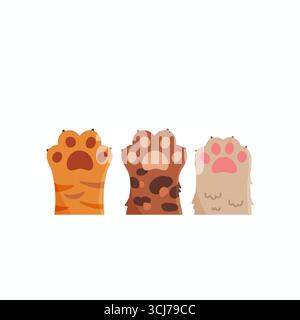 Illustration de dessin animé mignonne avec pattes de chat isolées et empreintes de pas, idéal pour les bannières, affiches et papiers peints célébrant la Journée internationale du chat Banque D'Images