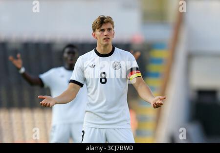 Elbasan, Albanie. 05th Sep, 2025. Football, U21 hommes : matches internationaux, Albanie - Allemagne : Aljoscha Kemlein (Allemagne) réagit. Crédit : Nderim Kaceli/dpa/Alamy Live News Banque D'Images