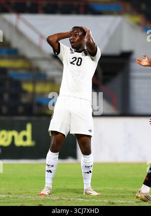 Elbasan, Albanie. 05th Sep, 2025. Football, U21 hommes : matches internationaux, Albanie - Allemagne : Ilyas Ansah (Allemagne) réagit. Crédit : Nderim Kaceli/dpa/Alamy Live News Banque D'Images