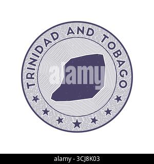 Vecteur de badge rond Trinité-et-Tobago. Timbre rond de pays avec la forme de Trinité-et-Tobago, isolines et nom de pays circulaire. Emblème étonnant. Illustration de Vecteur