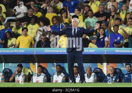 Rio de Janeiro, Brésil, 4 septembre 2025. Carlo Ancelotti, entraîneur de football, lors du match entre le Brésil et le Chili, pour les qualifications de la Coupe du monde 2026 Banque D'Images
