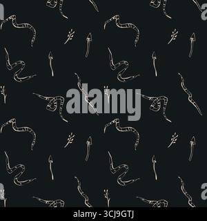 Motif dessiné à la main avec des champignons serpents et des brindilles design sans couture pour papier peint textile en tissu et papeterie. Illustration de Vecteur