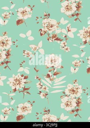 Motif de grandes fleurs, motif floral haut de gamme. textures graphiques florales, motif de couleurs à la mode , fond de fleurs avec des feuilles. illustration vectorielle Illustration de Vecteur