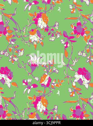Motif de grandes fleurs, motif floral haut de gamme. textures graphiques florales, motif de couleurs à la mode , fond de fleurs avec des feuilles. illustration vectorielle Illustration de Vecteur