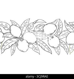 Motif horizontal sans couture Mango Outline. Illustration de Vecteur