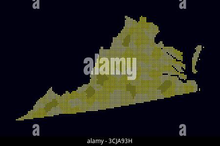 Carte en pointillés de Virginie. Carte de style numérique de l'état sur fond sombre. Forme de Virginie avec points carrés. Style de points colorés. Carrés de petite taille. Illustration de Vecteur