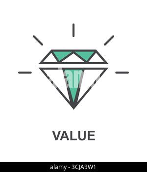 Illustration vectorielle d'icône de diamant minimaliste représentant les valeurs commerciales fondamentales, la qualité et l'excellence. Design moderne de style plat pour branding, corpora Illustration de Vecteur