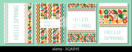 Bonjour le printemps. Nature. Ensemble de fonds de printemps modernes avec des fleurs géométriques minimalistes. Illustration de Vecteur