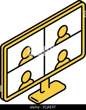 Moniteur d'apprentissage en ligne avec plusieurs personnes lisent l'icône de ligne simple isométrique, illustration vectorielle Illustration de Vecteur