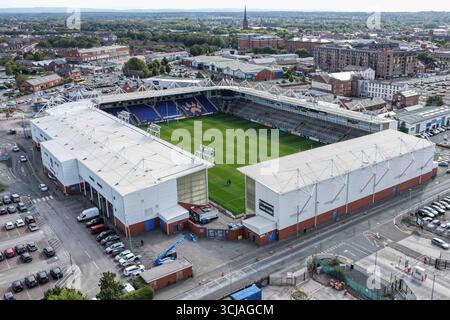 Warrington, Royaume-Uni. 06 septembre 2025. Une vue aérienne générale du stade Halliwell Jones lors du match Betfred Super League Round 25 Warrington Wolves vs Leigh Leopards au stade Halliwell Jones, Warrington, Royaume-Uni, le 6 septembre 2025 (photo par Mark Cosgrove/News images) à Warrington, Royaume-Uni, le 6 septembre 2025. (Photo de Mark Cosgrove/News images/SIPA USA) crédit : SIPA USA/Alamy Live News Banque D'Images