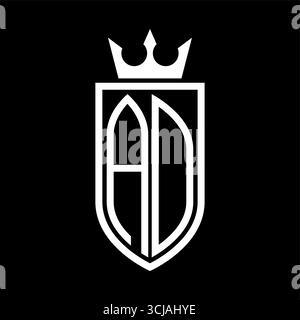 AD Vector logo d'initiales bouclier avec couronne et minimaliste, style élégant, avec contour mince Illustration de Vecteur