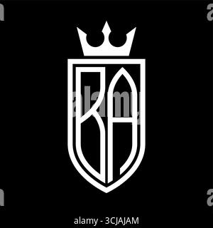 BA Vector logo d'initiales bouclier avec couronne et minimaliste, style élégant, avec contour mince Illustration de Vecteur