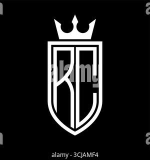 RC Vector logo d'initiales bouclier avec couronne et minimaliste, style élégant, avec contour mince Illustration de Vecteur