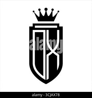 DX Vector logo initiales bouclier avec couronne royale minimaliste, style élégant avec contour intérieur bouclier Illustration de Vecteur