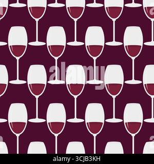 Verre à vin dessiné à la main avec vin rouge motif sans couture Journée du vin ou anniversaire de fête en toile de fond. Illustration vectorielle isolée papier peint Wrapping cartes thématiques ou prospectus de bannière promo, étiquette, étiquettes Illustration de Vecteur