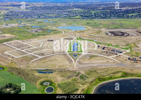 Vue aérienne du quartier Brighton de Saskatoon en regardant vers le sud. 20 août 2016 Banque D'Images