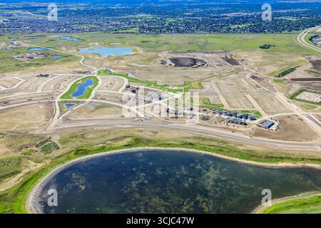 Vue aérienne du quartier Brighton de Saskatoon en regardant vers le sud. 20 août 2016 Banque D'Images