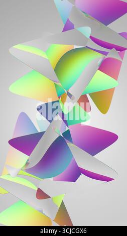 Composition géométrique abstraite mettant en valeur des dégradés colorés et des formes fluides. Présente des teintes vives de vert, violet et jaune, créant une dynami Banque D'Images