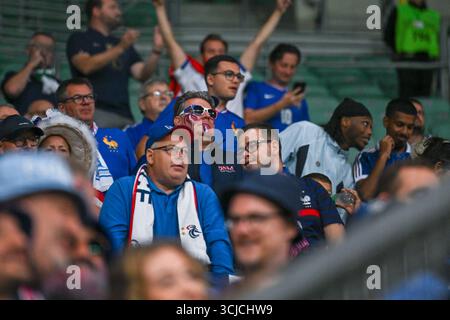 Wroclaw, Pologne. 05th Sep, 2025. Wroclaw, Pologne, 05 septembre 2025 : fans France pendant le match entre l'Ukraine et la France dans les qualifications européennes pour la Coupe du monde 2026 à Wroclaw, Pologne, le 5 septembre 2025. (Yaroslav Dunka/SPP) crédit : SPP Sport Press photo. /Alamy Live News Banque D'Images