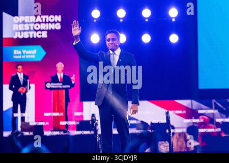 Birmingham, Royaume-Uni. 05 SEPTEMBRE 2025. Zia Yusuf, membre senior de Reform UK et chef de 'UK DOGE', le premier jour de la conférence du Parti réformiste, organisée au NEC de Birmingham pour son édition 2025. Crédit Milo Chandler/Alamy Live News Banque D'Images