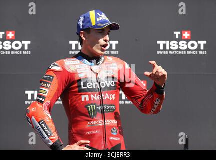Sabadell, Barcelone, Espagne. 6 septembre 2025. Montmelo Espagne 06 septembre 2025 Marc Marquez (93 ESP Ducati) gestes lors de la course de sprint au Grand Prix MotoGP de Catalogne 2025 à Montmelo Espagne le 06 septembre 2025 (crédit image : © Xavi Urgeles/ZUMA Press Wire) USAGE ÉDITORIAL SEULEMENT ! Non destiné à UN USAGE commercial ! Crédit : ZUMA Press, Inc/Alamy Live News Banque D'Images