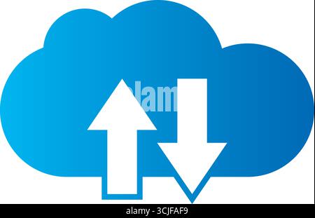 Une icône de nuage bleu propre et moderne avec deux flèches blanches, l'une pointant vers le haut et l'autre pointant vers le bas, indiquant la fonctionnalité de téléchargement et de téléchargement pour cl Illustration de Vecteur