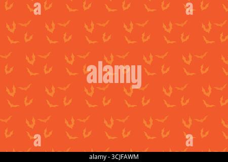 Cette image présente un motif sans couture de chauves-souris orange stylisées avec de petits yeux rouges dispersés sur un fond orange vif, évoquant une salle festive Illustration de Vecteur