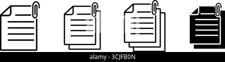 Un ensemble d'icônes de document et de fichier, avec un trombone pour indiquer une pièce jointe, avec des variations pour une seule feuille, une pile de deux feuilles, un grand Illustration de Vecteur