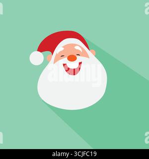 Icône du Père Noël. Visage du Père Noël dans un design plat. Modèle de carte de Noël. Illustration vectorielle colorée Illustration de Vecteur